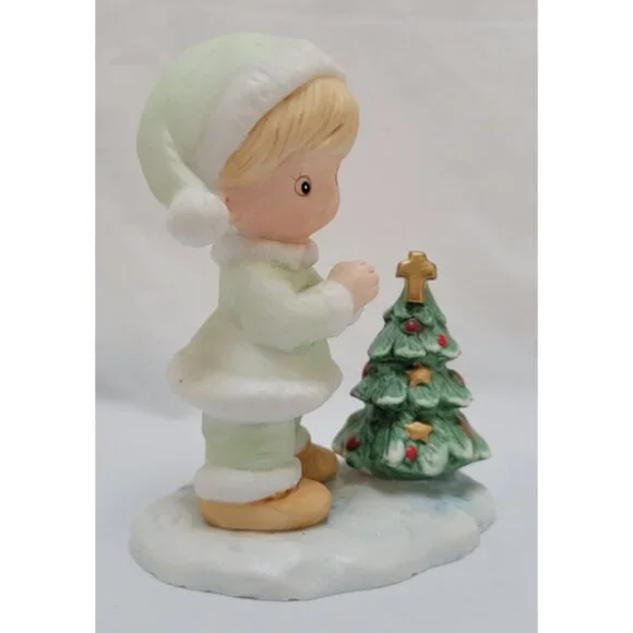 Homco Christmas Children "Precious Moments" 5613 - Boy Praying by Christmas Tree - Picture 7 of 9